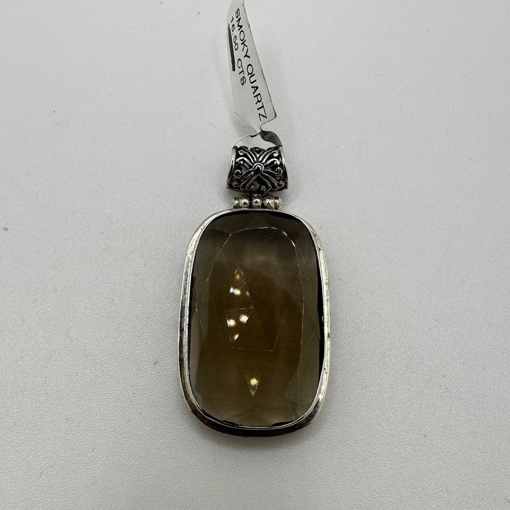 NWT faceted 29x18mm‎ Smoky Quartz pendant in solid Bali sterling silver! - Picture 13 of 14